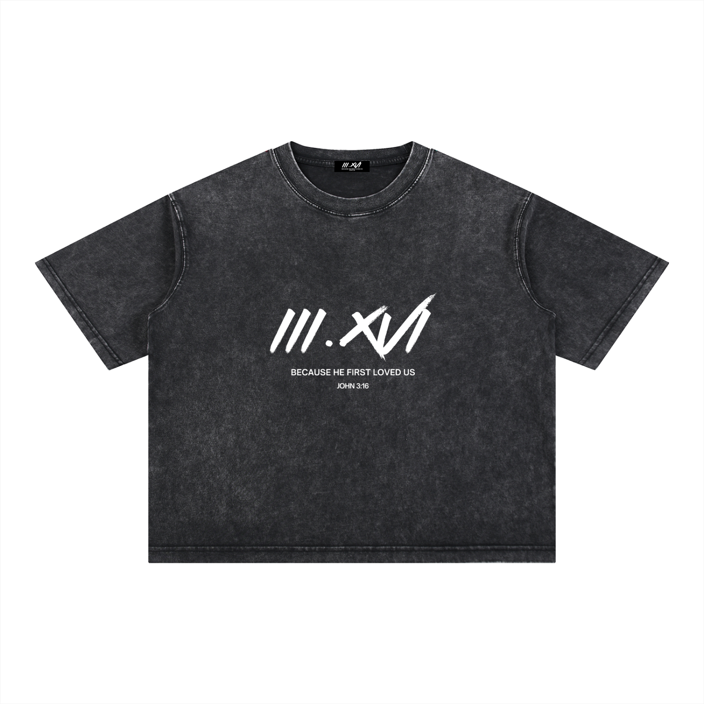 "JOHN 3:16" BLACK WASH BOXY COTTON T-SHIRT