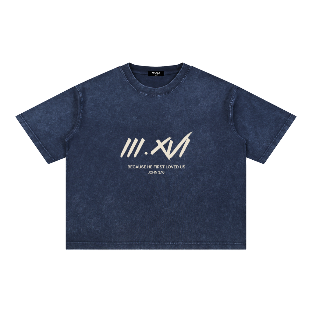 "JOHN 3:16" BLUE WASH BOXY COTTON T-SHIRT