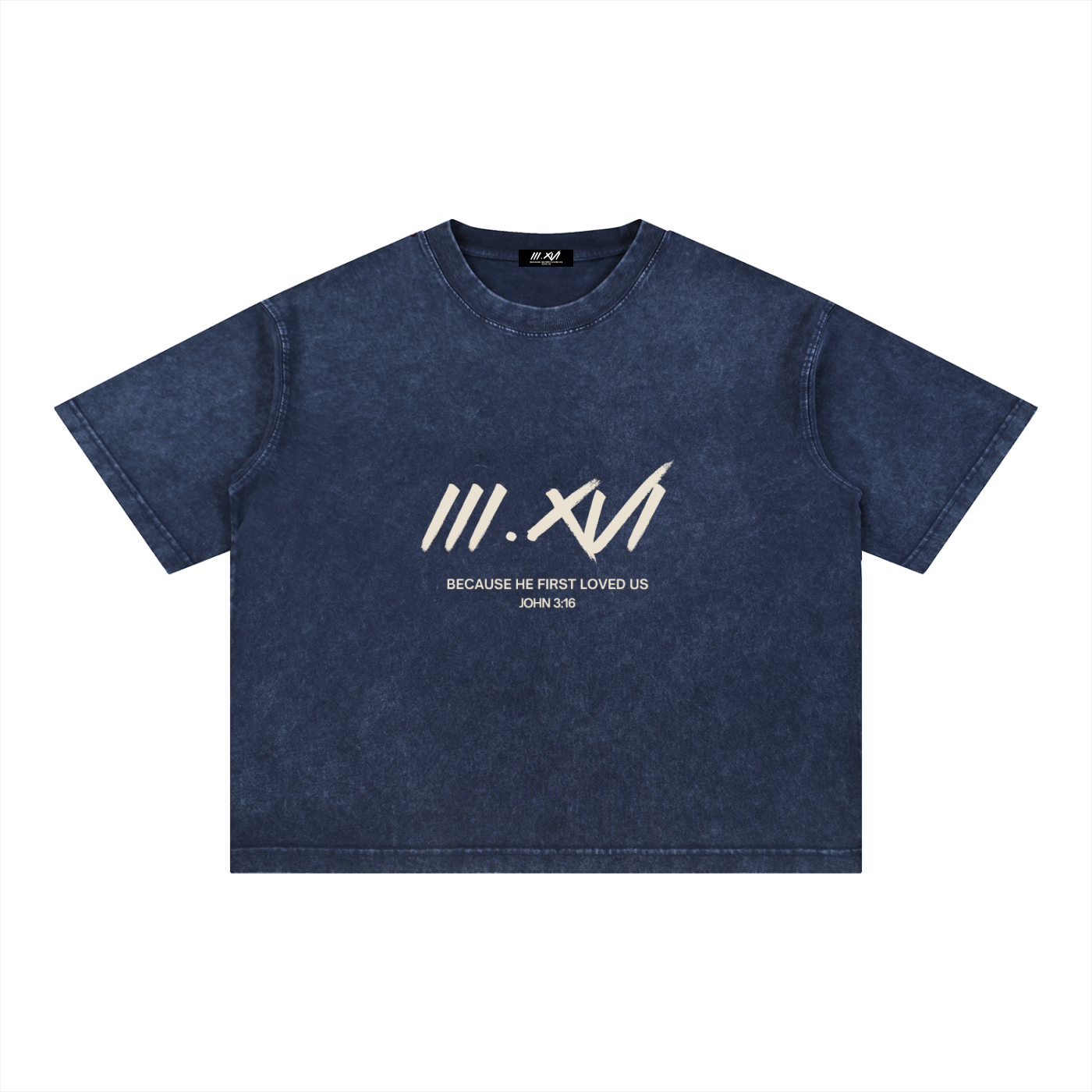 "JOHN 3:16" BLUE WASH BOXY COTTON T-SHIRT