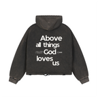 "ABOVE ALL" VINTAGE WASHED BLACK HOODIE