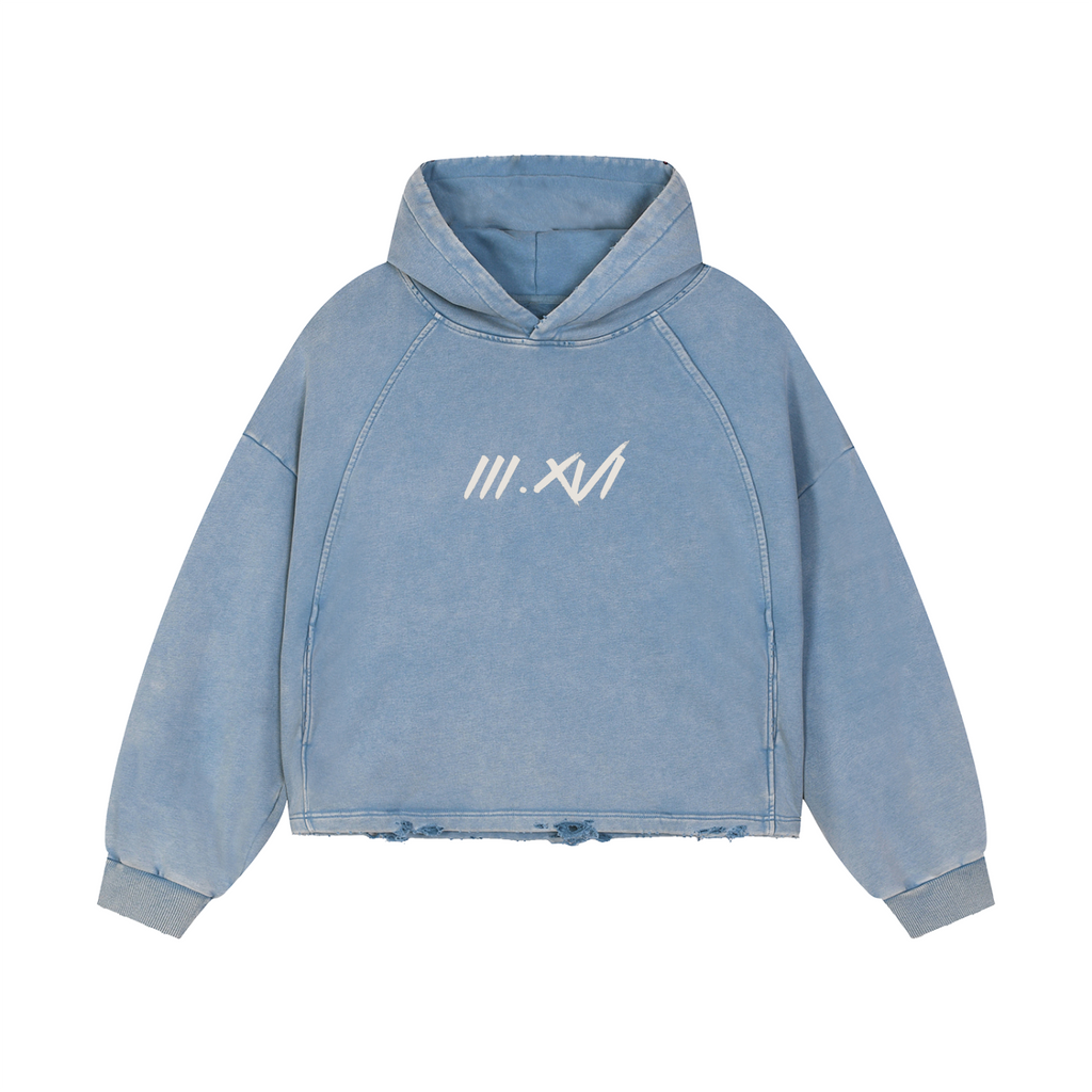 "ABOVE ALL" VINTAGE WASHED BLUE HOODIE
