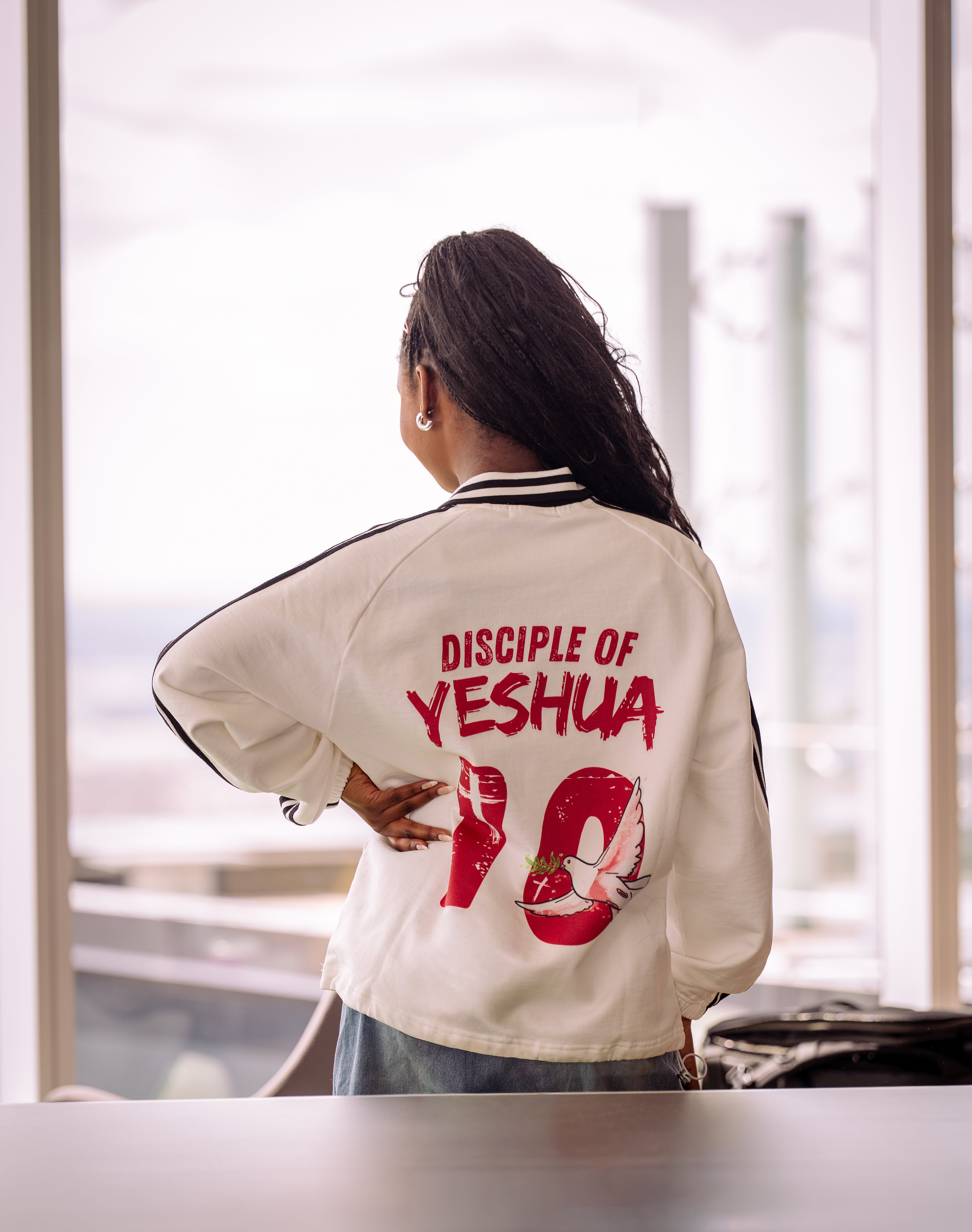 "DISCIPLE OF YESHUA"  WHITE LONG SLEEVE POLO