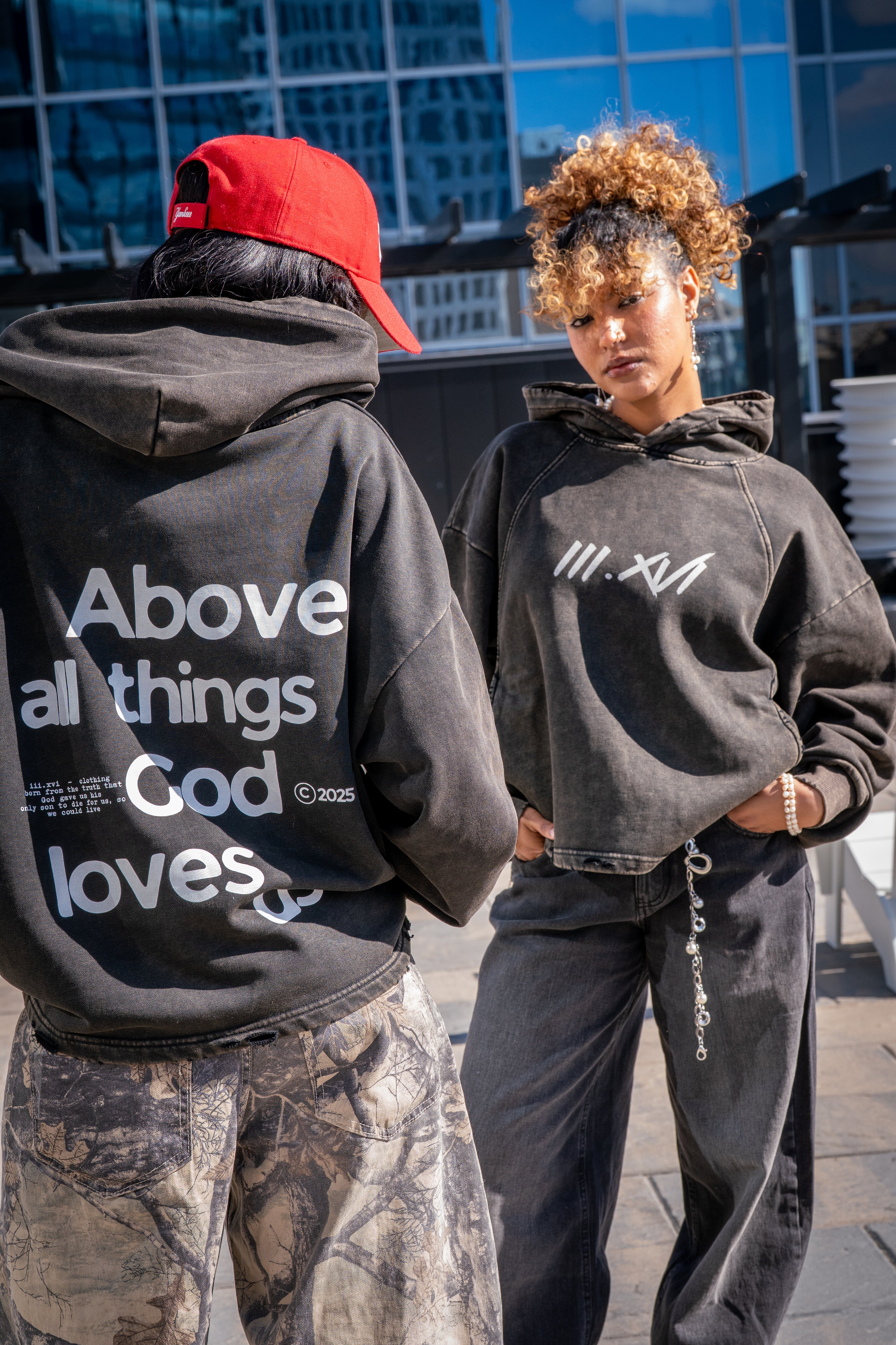 "ABOVE ALL" VINTAGE WASHED BLACK HOODIE