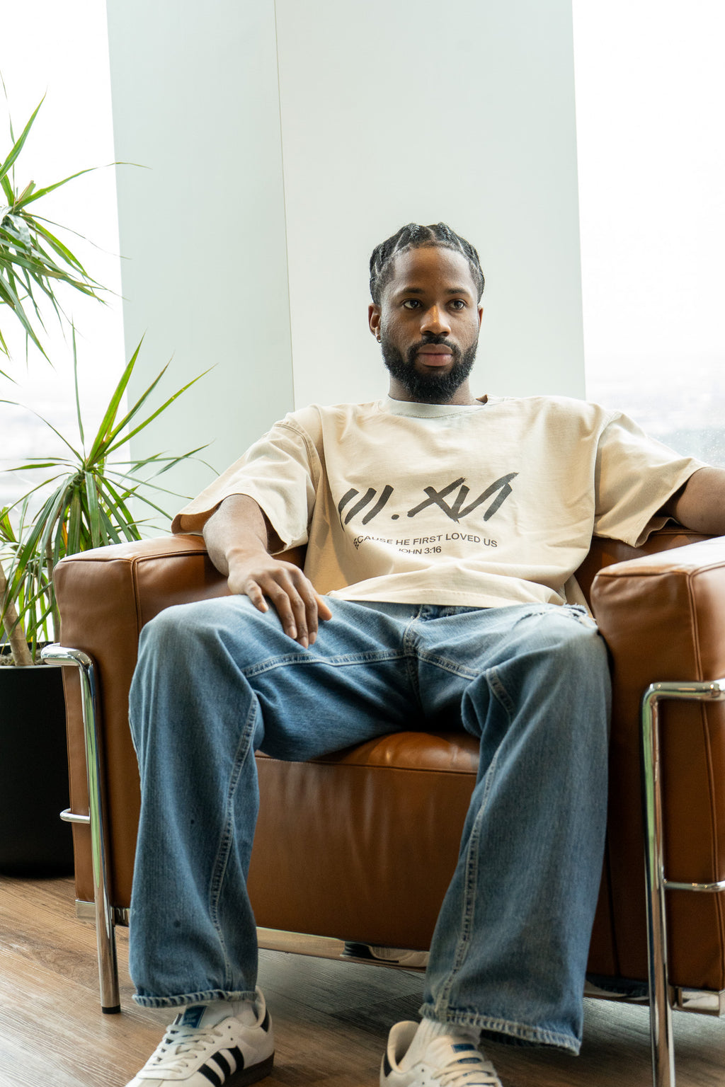 "JOHN 3:16" BEIGE WASH BOXY COTTON T-SHIRT